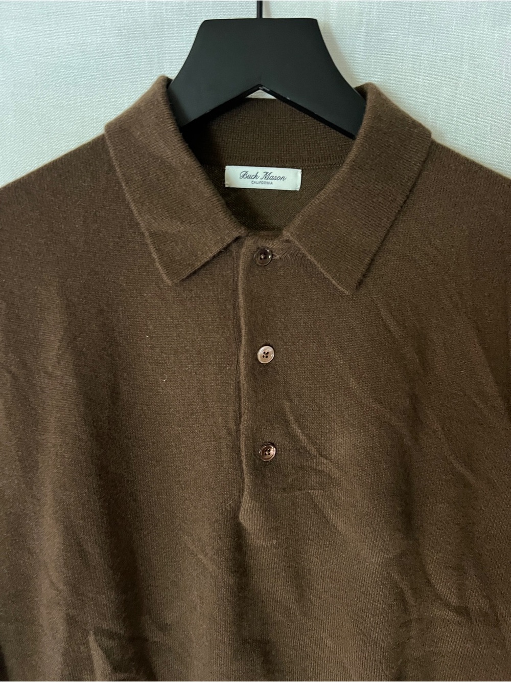 Buck Mason 100% Cashmere Sweater Polo Brown Long Sleeve Men’s Medium - Picture 5 of 8